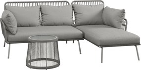 Outsunny Conjunto de assentos outdoor, sofá de canto com mesa lateral, polyrattan/estrutura em aço, cinza claro | Aosom Portugal