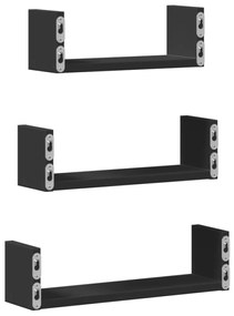 Prateleira de parede 3 pcs derivados de madeira preto