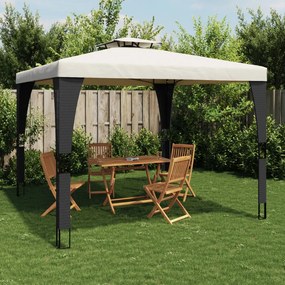 Gazebo com telhado duplo 2,98x2,98 m aço creme