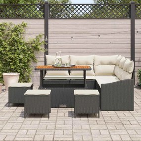 Conjunto de Sofá para Jardim vidaXL 9 Peças com Almofadas Preto Rattan