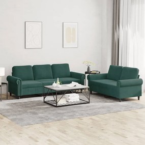 2 pcs conjunto de sofás com almofadões veludo verde-escuro