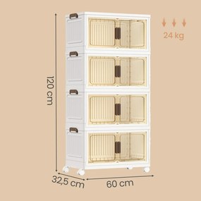 Caixas com tampa Organizador com rodas 32,5 x 60 x 120 cm, 4 níveis, Branco