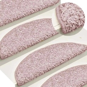 vidaXL Tapetes de escada 30 peças 65x21x4 cm rosa claro meio redondo grande
