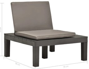 Cadeiras de jardim com almofadões 4 pcs plástico antracite