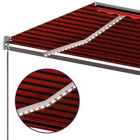 Toldo autom. LED e sensor de vento 450x350 cm laranja/castanho