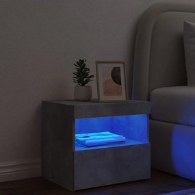 Mesa de cabeceira com luzes LED 50x40x45 cm cinzento-cimento