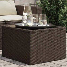 vidaXL Mesa de jardim com tampo de vidro 55x55x37 cm vime PE castanho