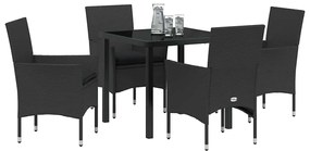 Conjunto de Jantar de Jardim com 5 Peças e Almofadas Pretas em Rattan