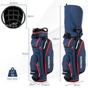 Saco de golfe leve de grande capacidade com 14 divisórias 8 bolsos Bolsa de chuva com capa de chuva para bebidas 39x25x128 cm Azul