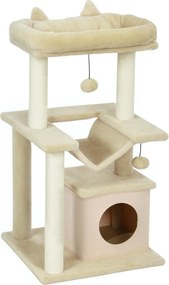 PawHut Árvore para Gatos, Arranhador com Brinquedo, Barra de Descanso, Rede, 48 x 48 x 90 cm, Creme | Aosom Portugal