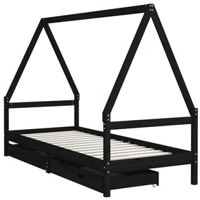 Estrutura cama infantil c/ gavetas 80x200cm pinho maciço preto