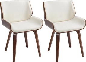 Conjunto de 2 cadeiras de jantar de estilo vintage com assento revestido a material sintético, 54 x 53 x 81 cm, branco e castanho
