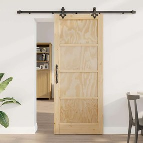 Porta Deslizante vidaXL com Conjunto de Ferragens 83x202 cm Madeira Sólida de Pinus