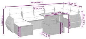 8 pcs conjunto de sofás p/ jardim com almofadões vime PE bege