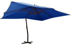 vidaXL Guarda-sol cantilever c/ poste de madeira 400x300 cm azul