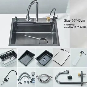Lava-Loiça de Cozinha em Aço Inoxidável 304 com Cascata e Display Digi
