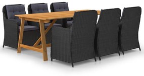 vidaXL 7 pcs conjunto de jantar para jardim preto