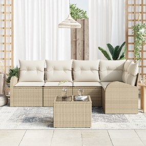 Conjunto de Sofás de Jardim vidaXL 6 Peças com Almofadas Castanho Ratt
