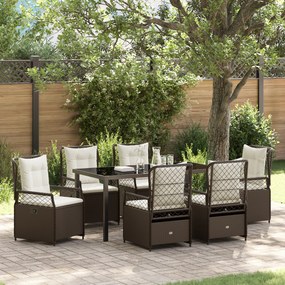 Conjunto de Jantar de Jardim 7 Peças Castanho Vime Poliéster