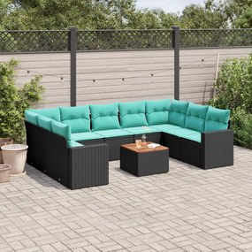 vidaXL 10 pcs conjunto de sofás p/ jardim c/ almofadões vime PE preto