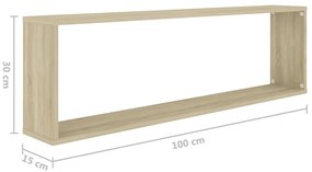 Estantes parede cúbicas 4pcs derivados madeira carvalho sonoma
