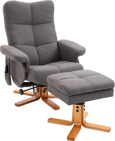Poltrona Relax Reclinável com Apoio para os Pés 10 Pontos de Massagem Giratória Comando Remoto Bolso Lateral Cinzento Escuro