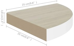 Prateleiras canto parede 4 pcs 25x25x3,8 cm MDF carvalho/branco