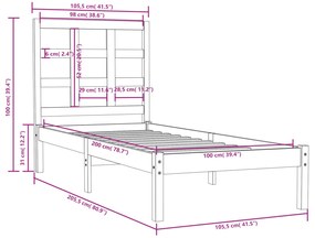 Estrutura de cama 100x200 cm madeira maciça castanho mel