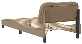 Estrutura de cama c/ luzes LED 80x200cm couro artif. cappuccino