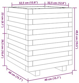 Vaso/floreira de jardim 40x40x49,5cm pinho maciço castanho mel