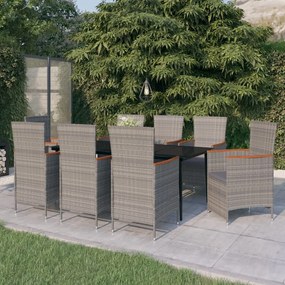 vidaXL 9 pcs conjunto de jantar para jardim com almofadões cinza