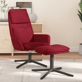 vidaXL Cadeira de descanso com banco veludo vermelho tinto