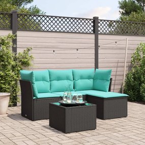 vidaXL 5 pcs conjunto de sofás p/ jardim c/ almofadões vime PE preto