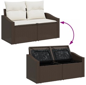 Conjunto de Sofá de Jardim com Almofadas Castanho Poliratan