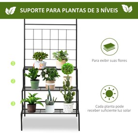 Outsunny Suporte para Plantas com Treliça de Metal Suporte para Vasos