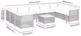 10 pcs conjunto de sofás p/ jardim com almofadões vime PE bege