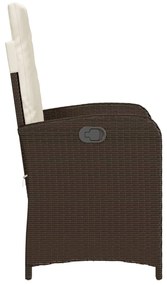 Cadeiras jardim reclináveis 2pcs c/ almofadões vime PE castanho