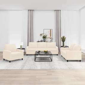 vidaXL 3 pcs conjunto de sofás com almofadões veludo cor creme
