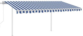 Toldo retrátil automático com postes 4x3,5 m azul e branco