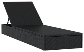 Espreguiçadeira com almofadão preto 201x55x62 cm vime PE