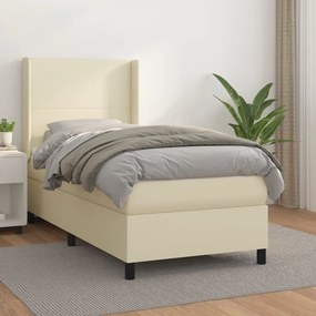 Cama com molas/colchão 90x200 cm couro artificial cor creme