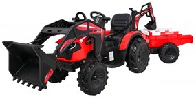 Trator elétrico para Crianças 12V 4x4 720-T Com Reboque Rodas EVA, Assento de couro Vermelho