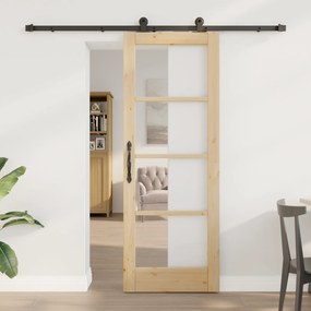 vidaXL Porta Deslizante com Conjunto de Ferragens 'ORKDAL'Madeira Sólida &amp; Vidro