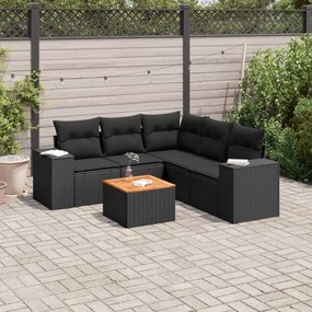 6 pcs conjunto sofás de jardim c/ almofadões vime PE preto