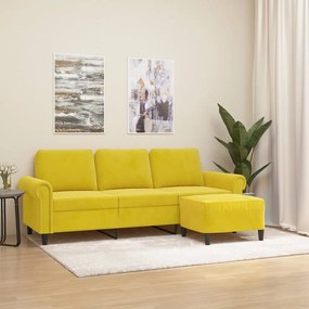 Sofá de 3 lugares com apoio de pés 180 cm veludo amarelo