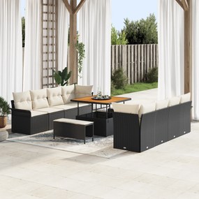 Conjunto de Sofá de Jardim vidaXL 11 Peças com Almofadas Preto Rattan
