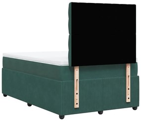 Cama boxspring com colchão 120x200 cm veludo verde-escuro