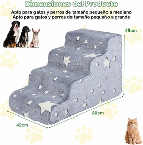 Escada de espuma 80 x 42 x 48 cm com 4 degraus para cães luminescente, com base antiderrapante e capa lavável de alta densidade, para animais de estim