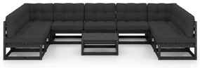 10 pcs conjunto longue jardim c/ almofadões pinho maciço preto