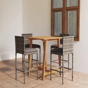 vidaXL 5 pcs conjunto de bar para jardim com almofadões cinzento